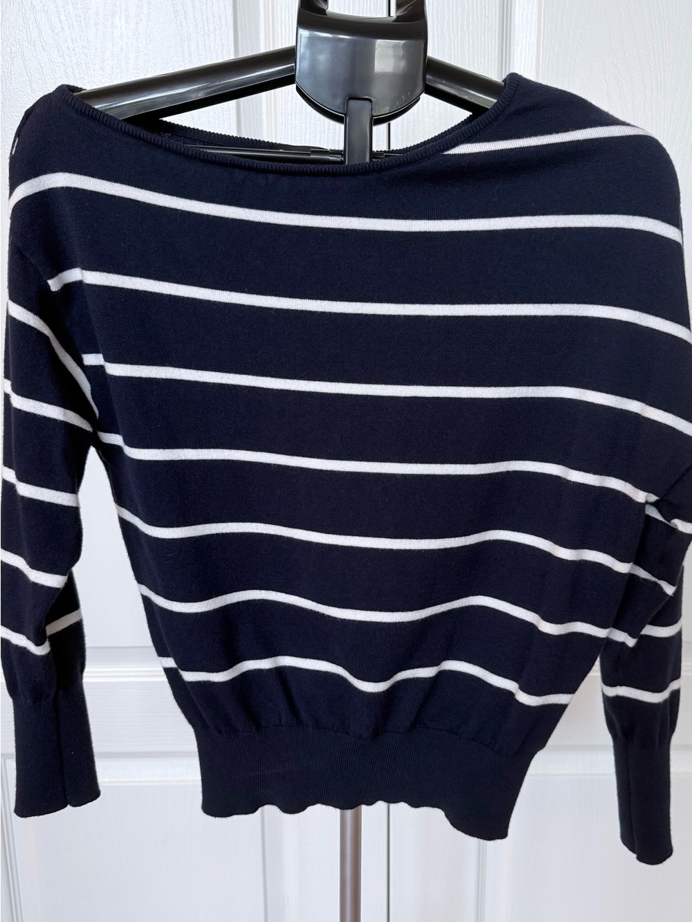 Arden B Navy and White Off-the-Shoulder Striped Sweater